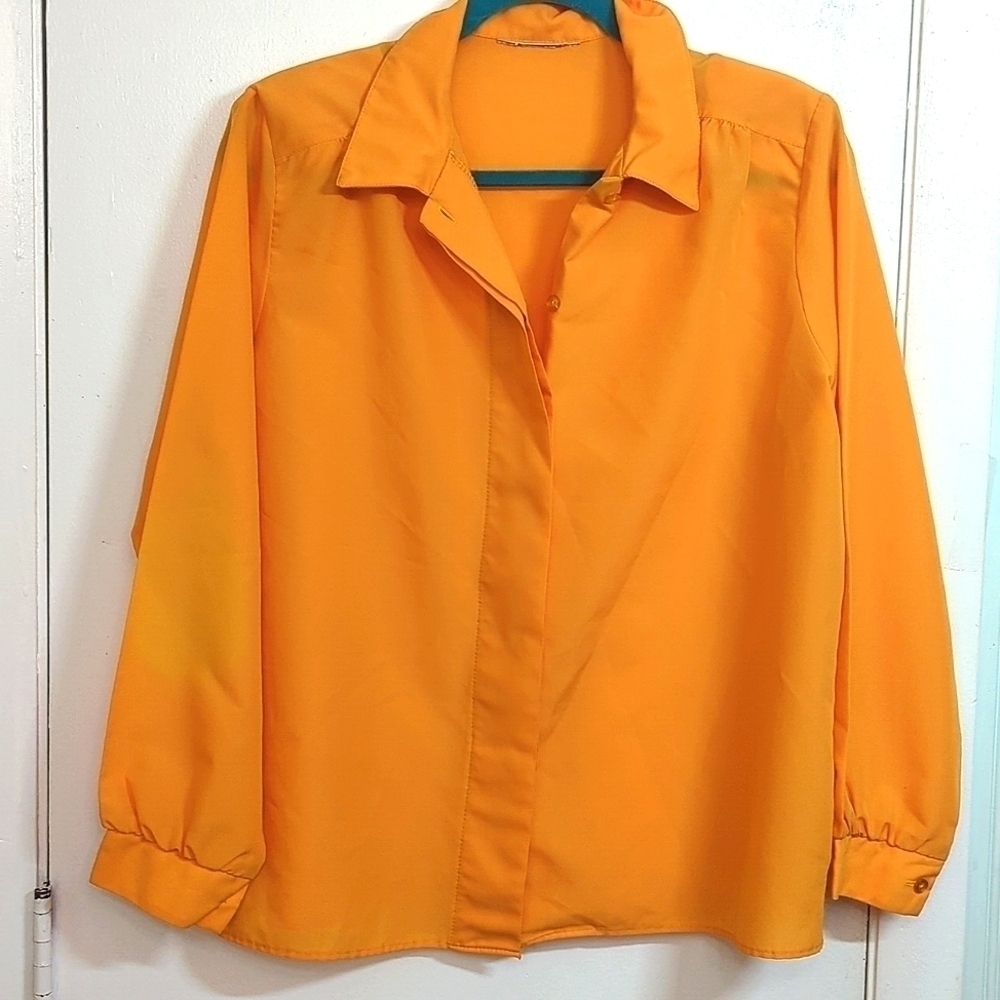 Euc Vintage Retro Marigold Button Down Blouse sz L